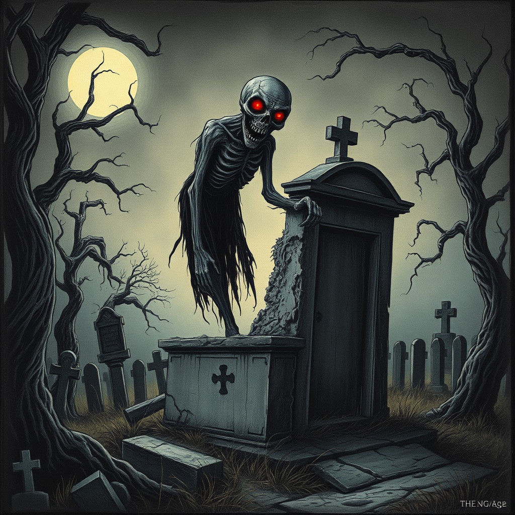 Ghoul Rising in Graveyard, Gustave Doré and Greg Rutkowski S...