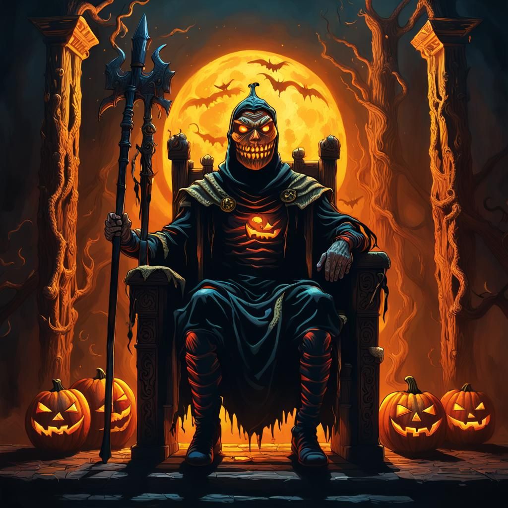 Dark Fantasy Jack-o'-Lantern King on Throne