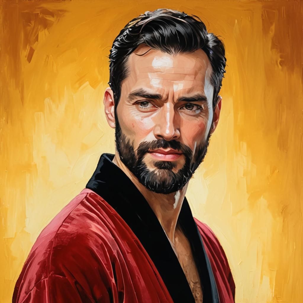 Bearded Man in Red Robe: Neo-Expressionist Oil Painting