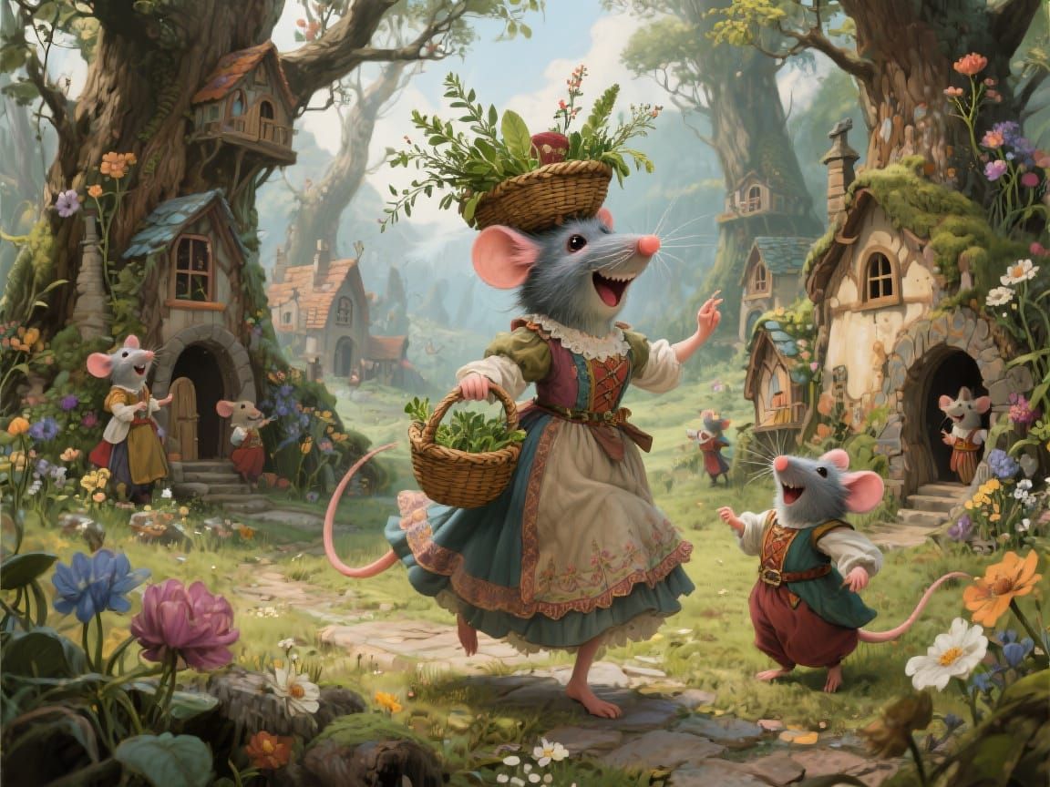 Medieval Mouse Village in a Fantasy Art Style