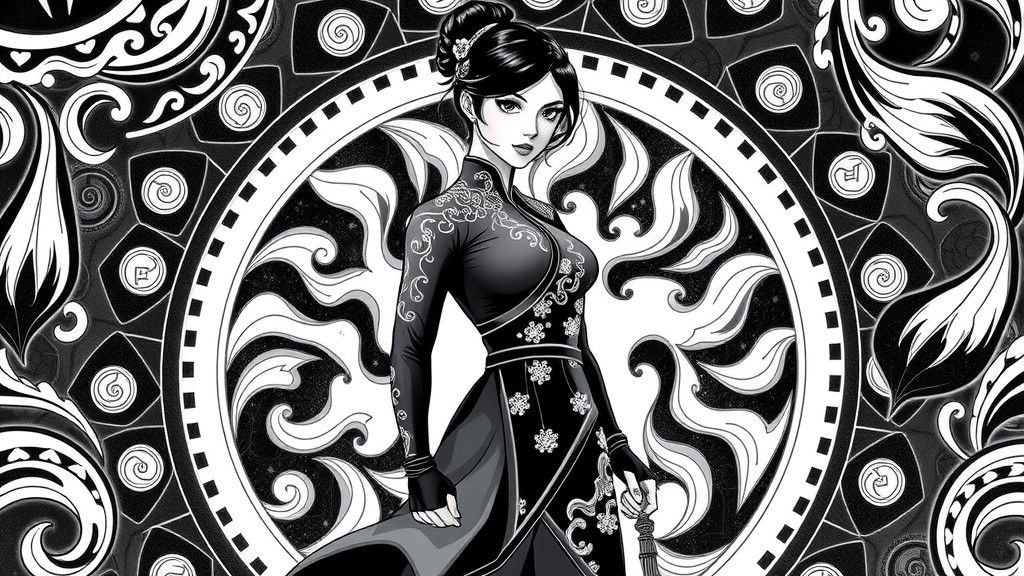 Vietnamese Superheroine in Modern Ao Dai: Ink Drawing