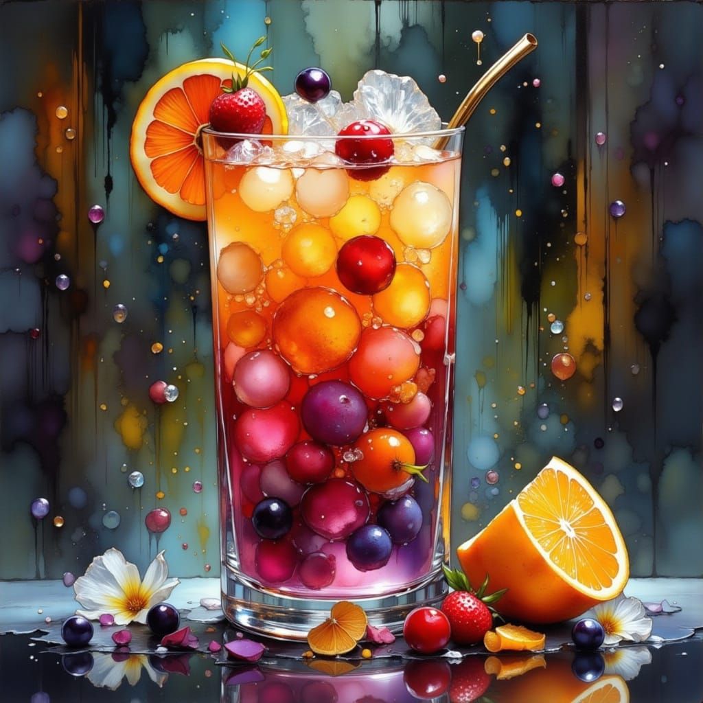 Refreshing Drink in Alcohol Ink Splash Style