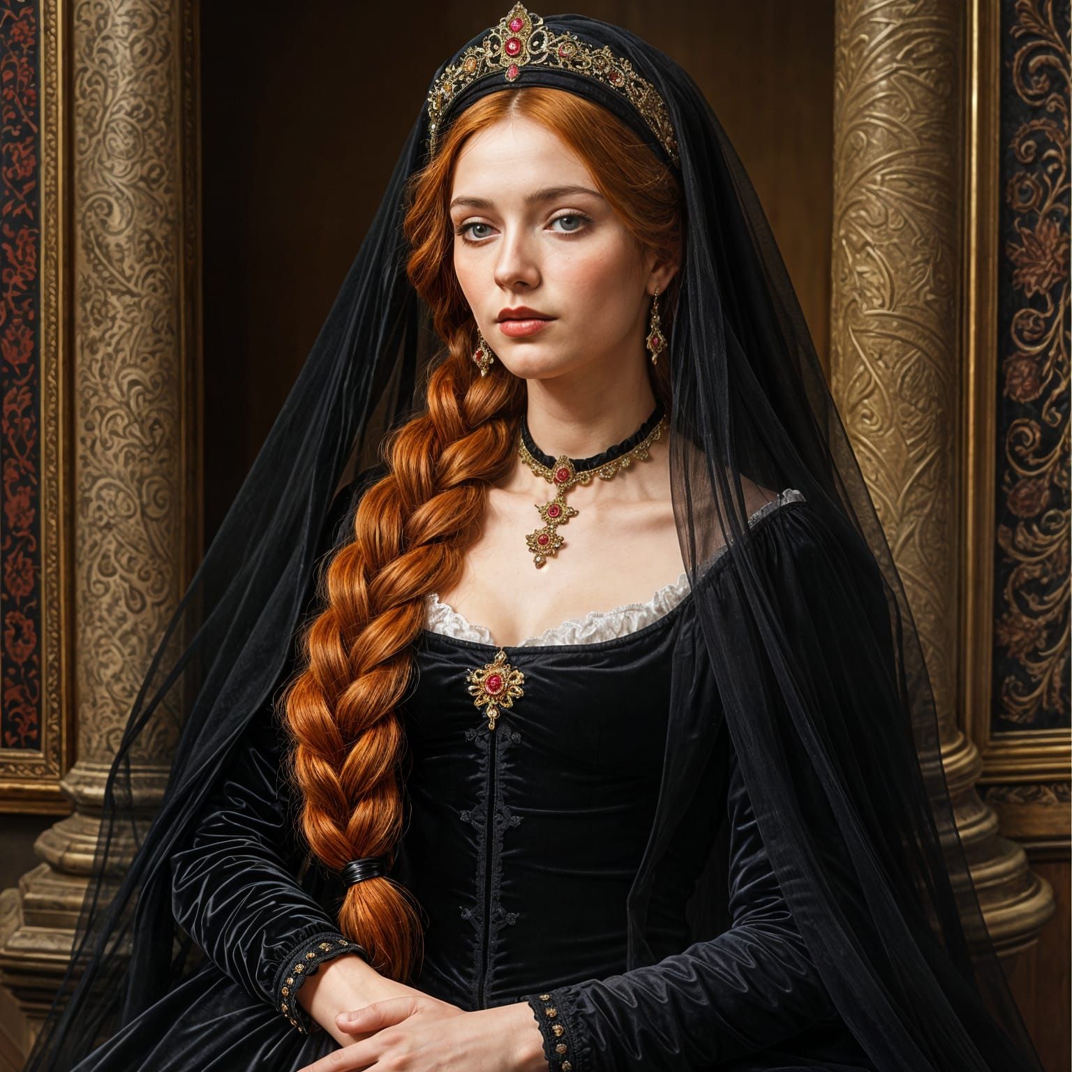 Tsarina Evdokija with Red Braids in Russian Attire