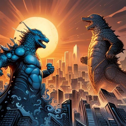 Justice League vs Godzilla Comic Book Art