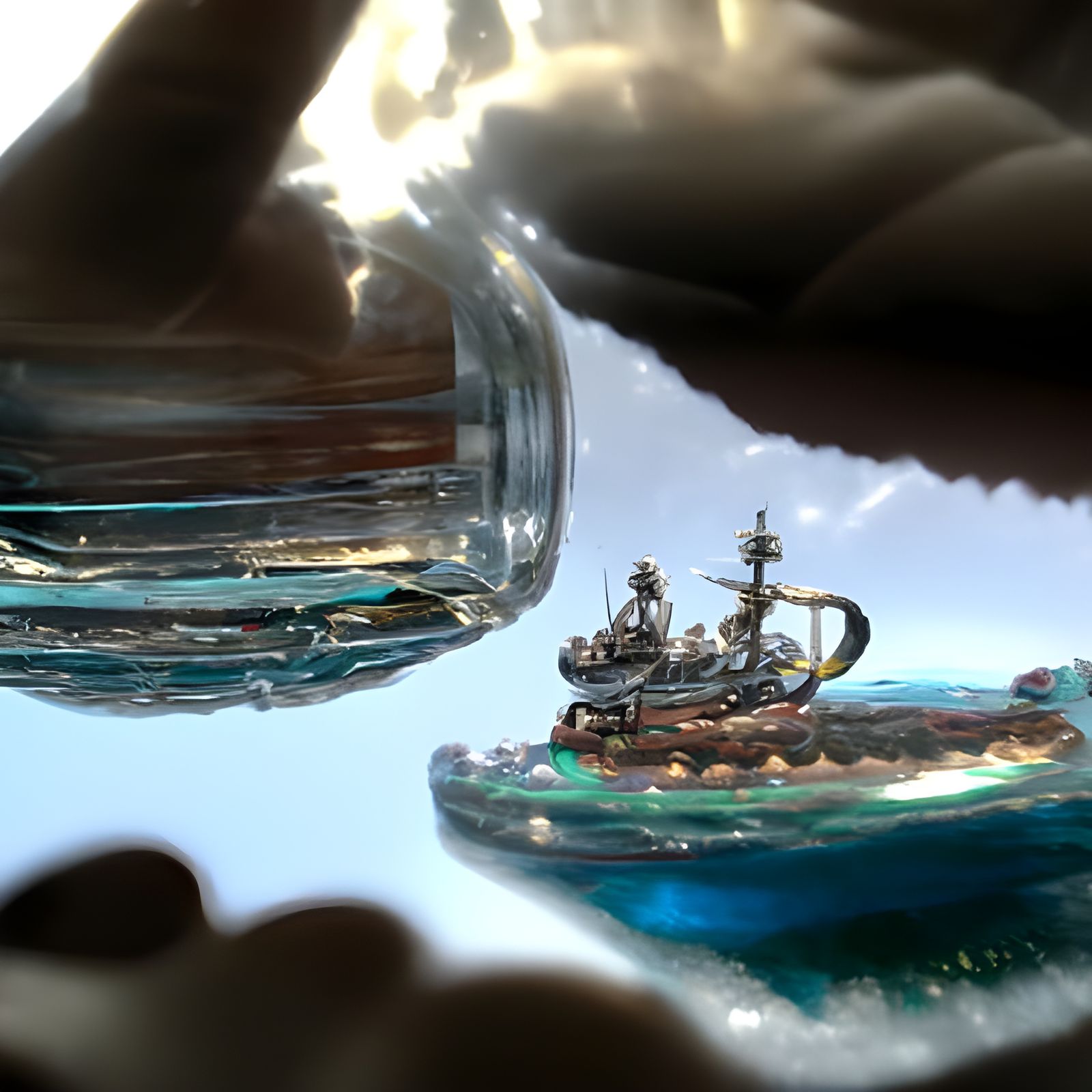 Epic Ship-in-a-Bottle Seascape with Kraken Attack