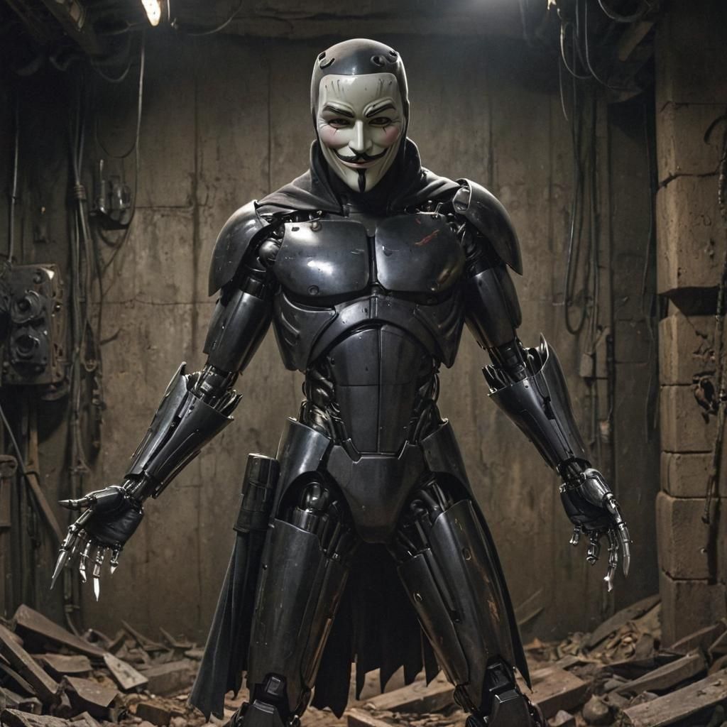 Robotic V for Vendetta in Comic Book Style