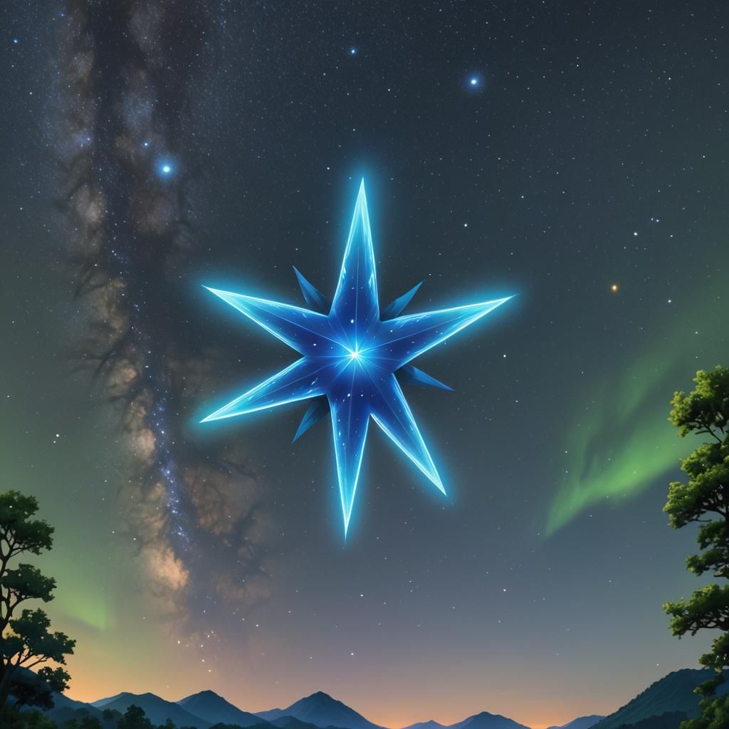 Glowing Fluorescent Blue Star in 3D Anime Art