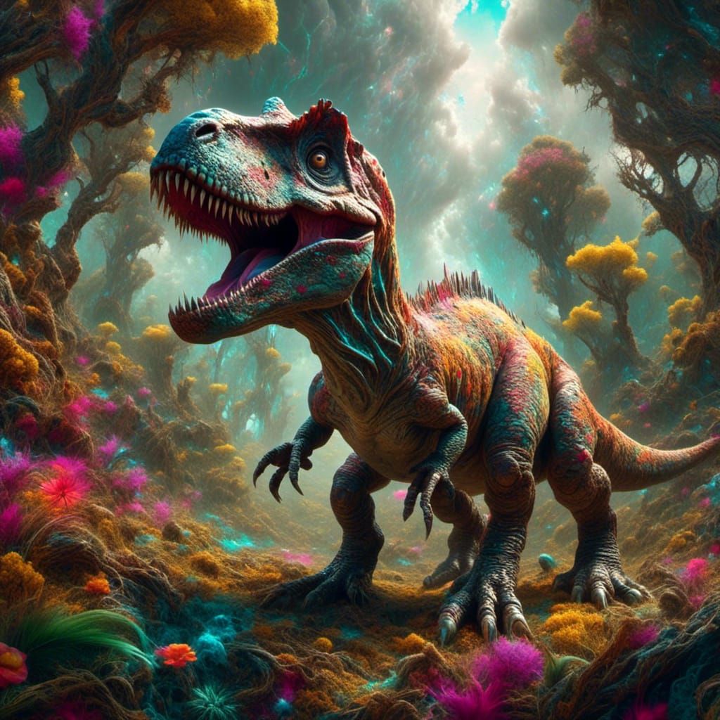 Chibi T-Rex in Prehistoric Forest, Anime Style