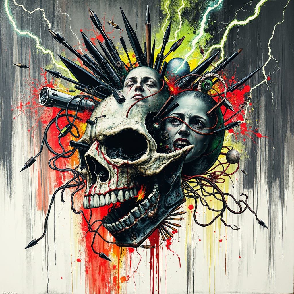 Exploding Skull in Biomechanical Surrealism