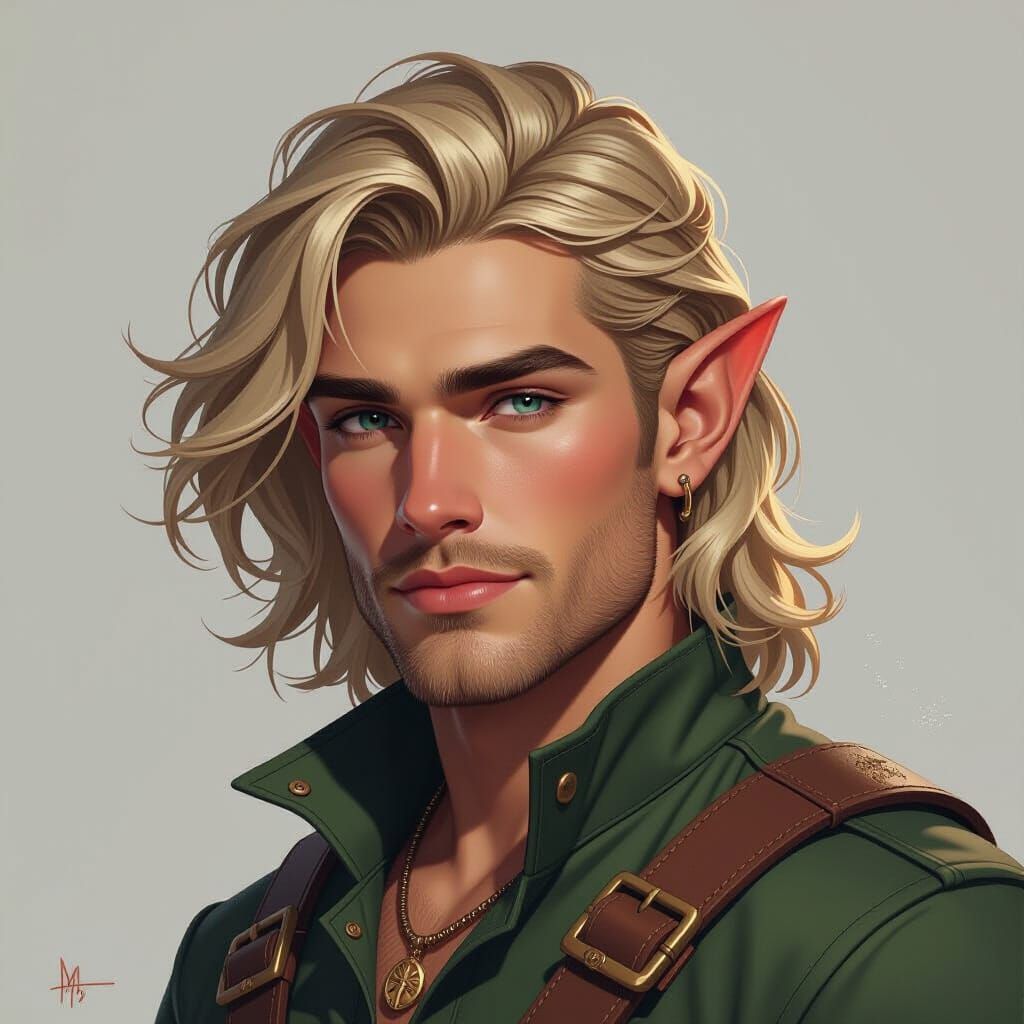 Handsome Blond Elf Portrait in Hyperdetailed Digital Art