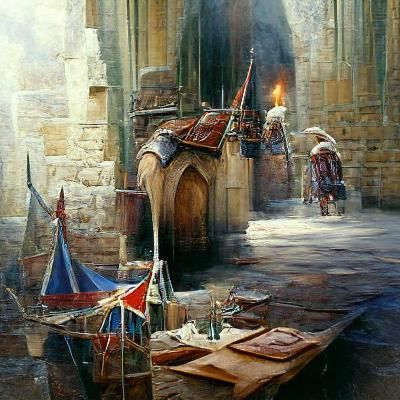 Medieval Scene in Oil Painting Style