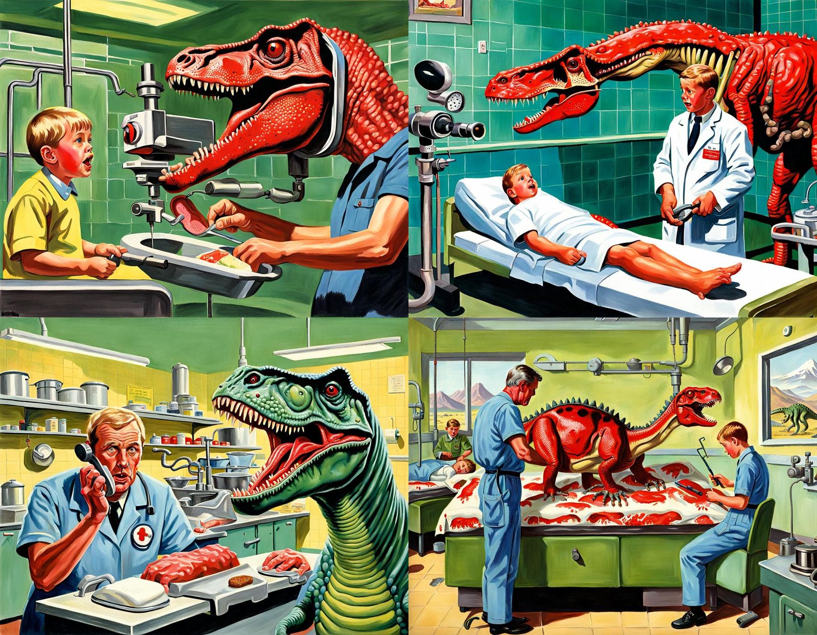Dinosaur Medical Exam in Ladybird Book Style