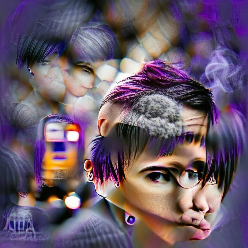 Punk Woman with Purple Hair in Urban Photo