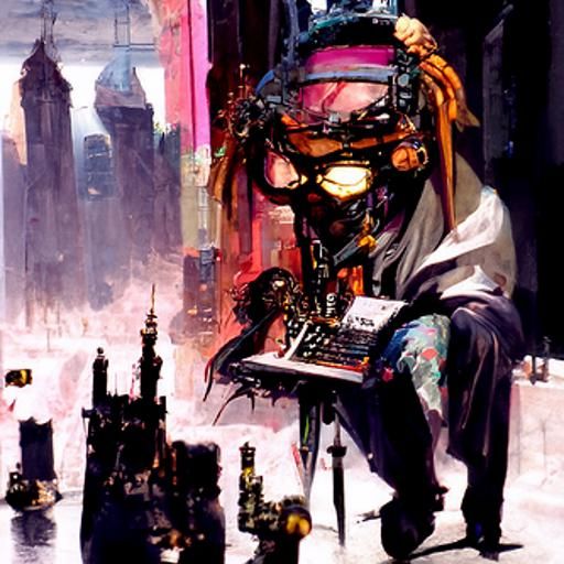 Cyberpunk Scribe in a Digital Painting Style