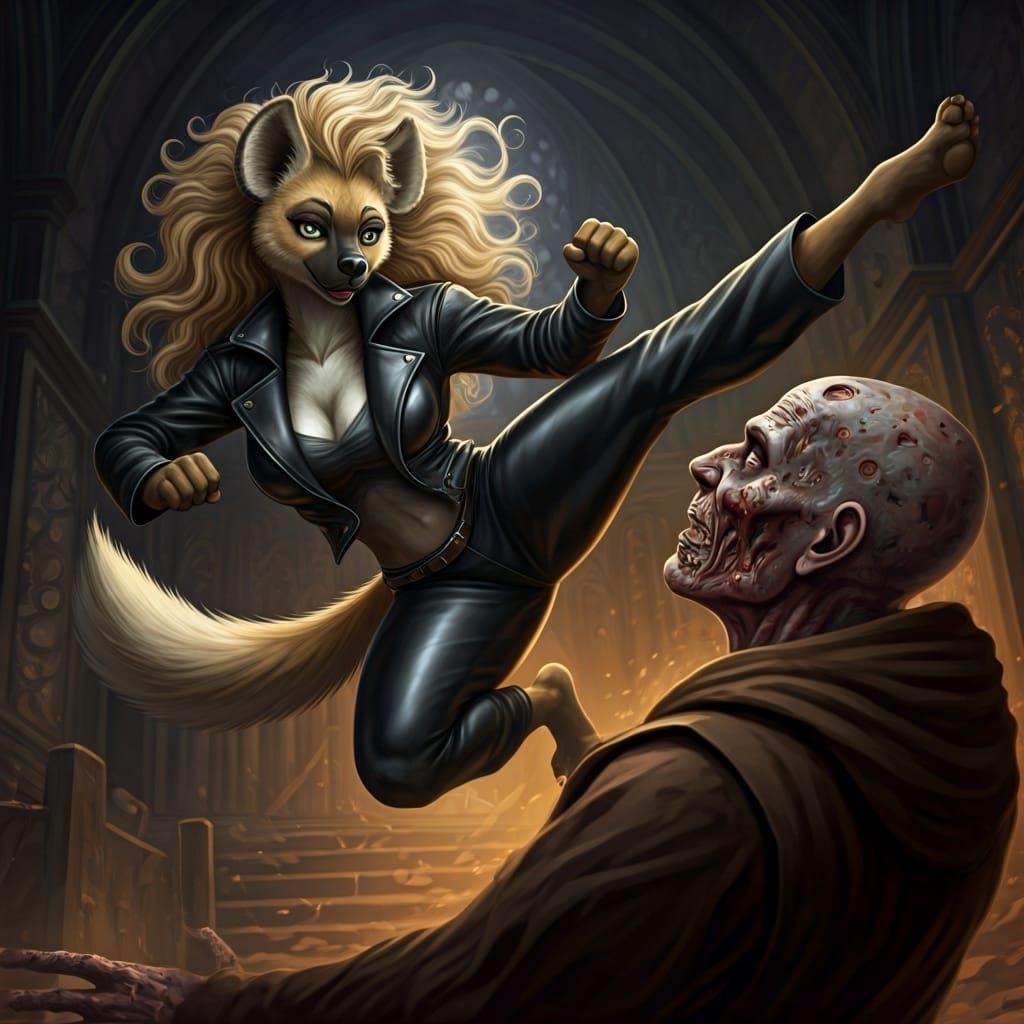 Hyena Martial Artist's Flying Kick in Blighted Monastery