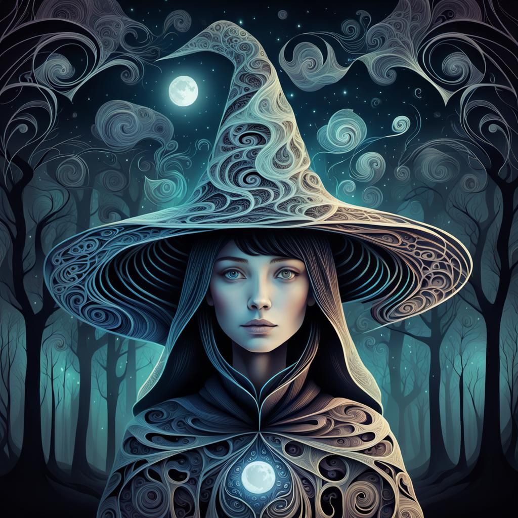 Mystical Witch in Forest: Abstract Vector Fractal Art