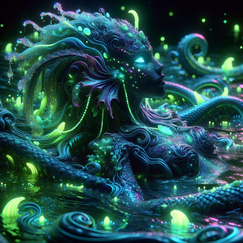 Bioluminescent Alien Siren in Glowpunk Style