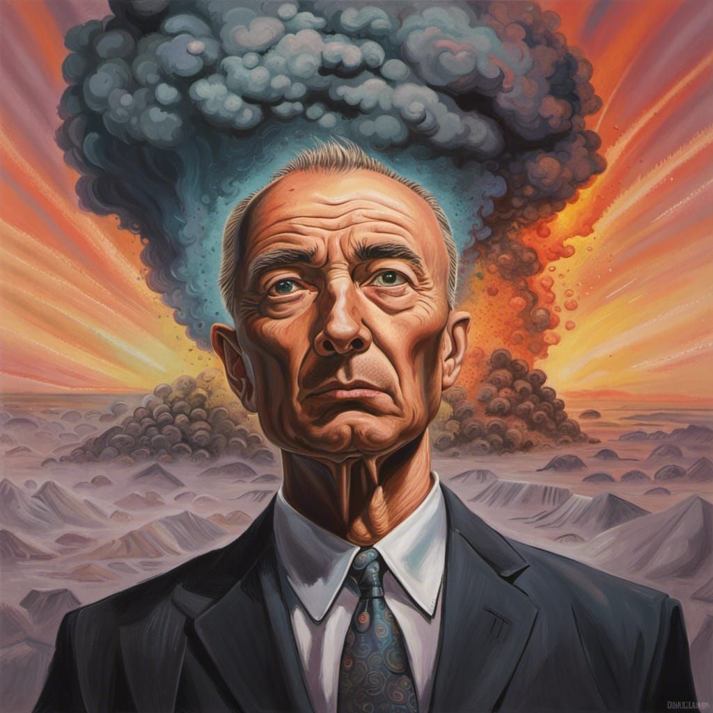 Oppenheimer Portrait with Nuclear Explosion, Hyperrealistic ...