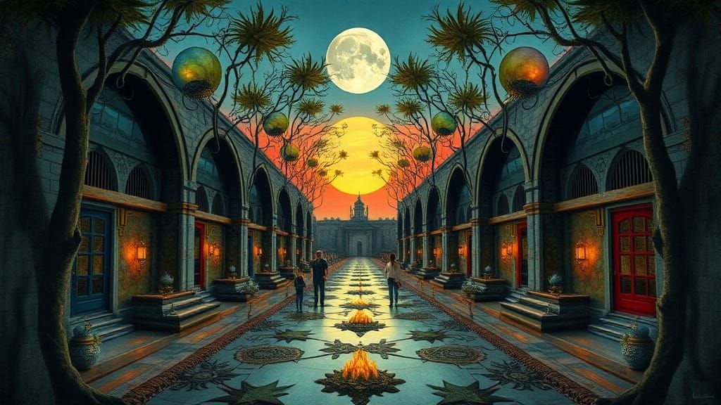 Surreal Mirrored Fantasy in Expressionist Oil Painting