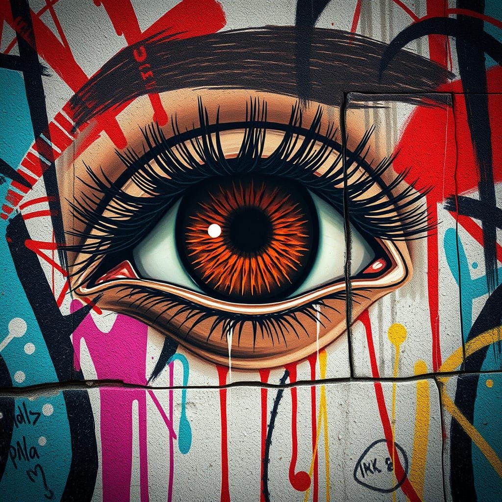 Basquiat-Inspired Eye on Urban Concrete