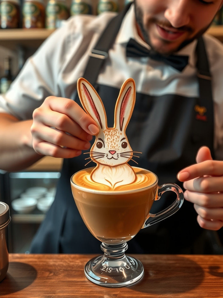 Rabbit Barista Creates Rabbit Latte Art