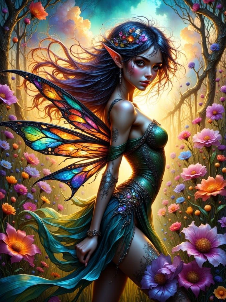 Enchanting Dark Fantasy Faery in Vibrant Colors