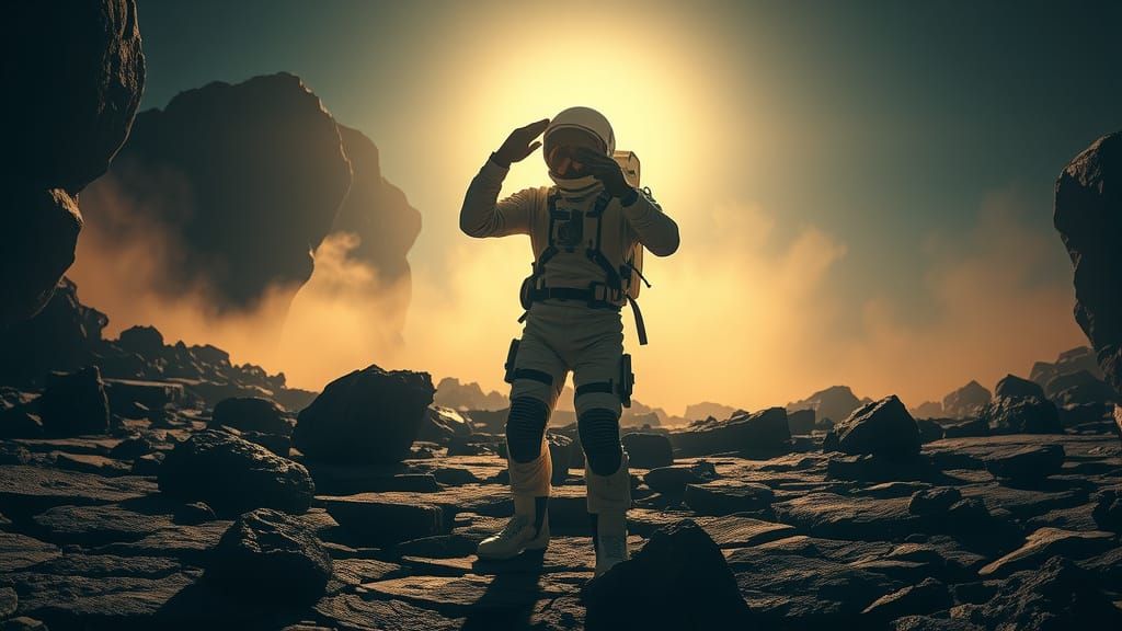 Astronaut on Scorched Planet in Dystopian Sci-Fi Style