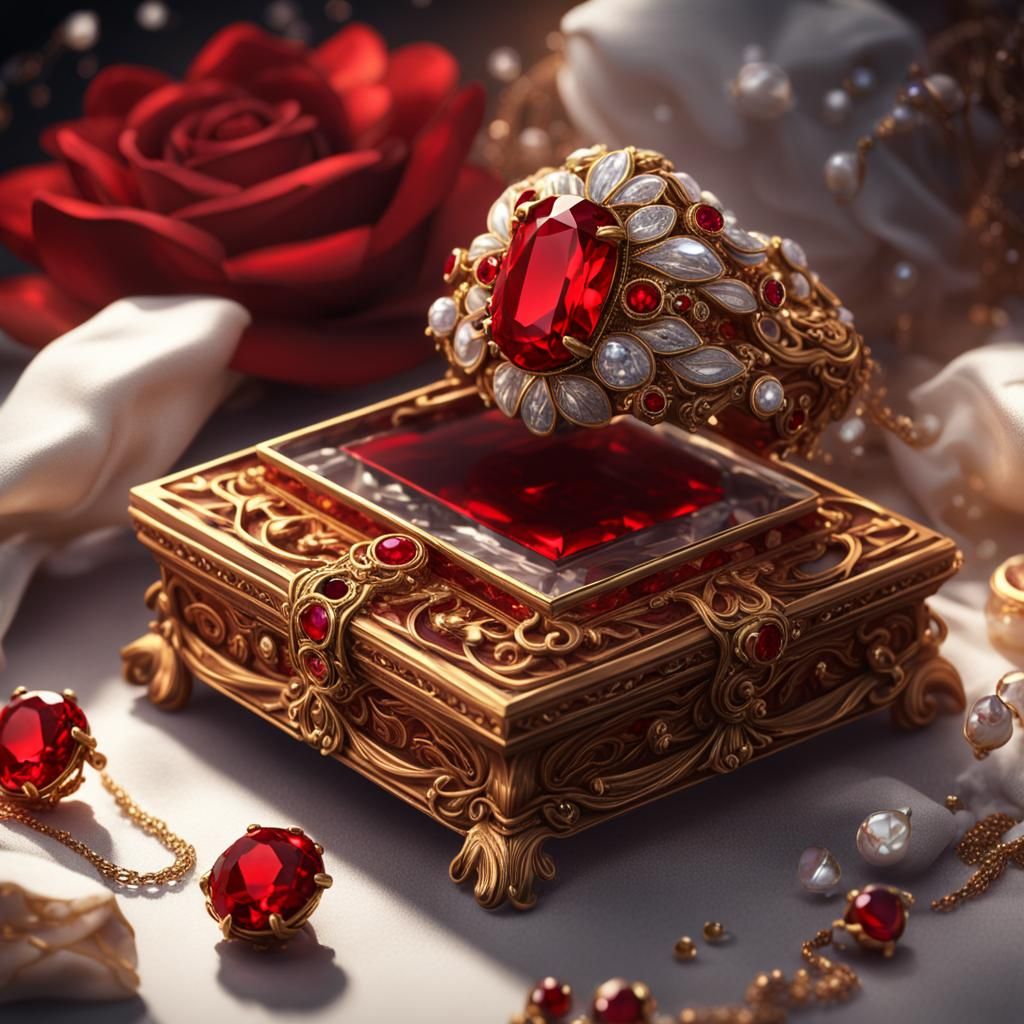 Shining Red Gem in Jewelry Box