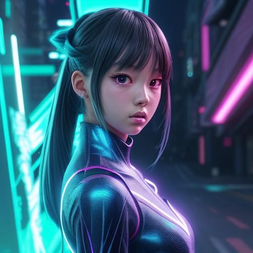 Futuristic Anime Girl in Neon Cityscape
