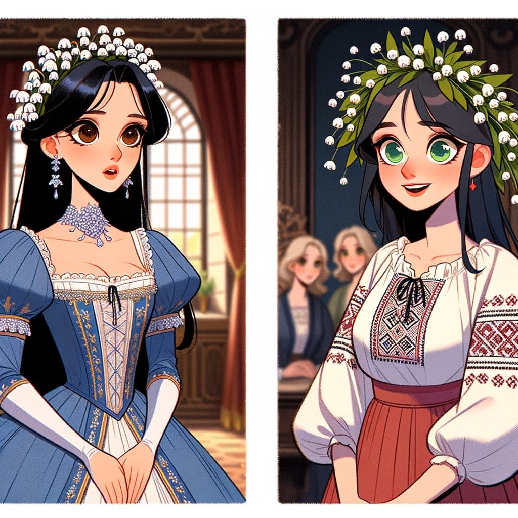 Classical Animation Style: Two Women in Palace