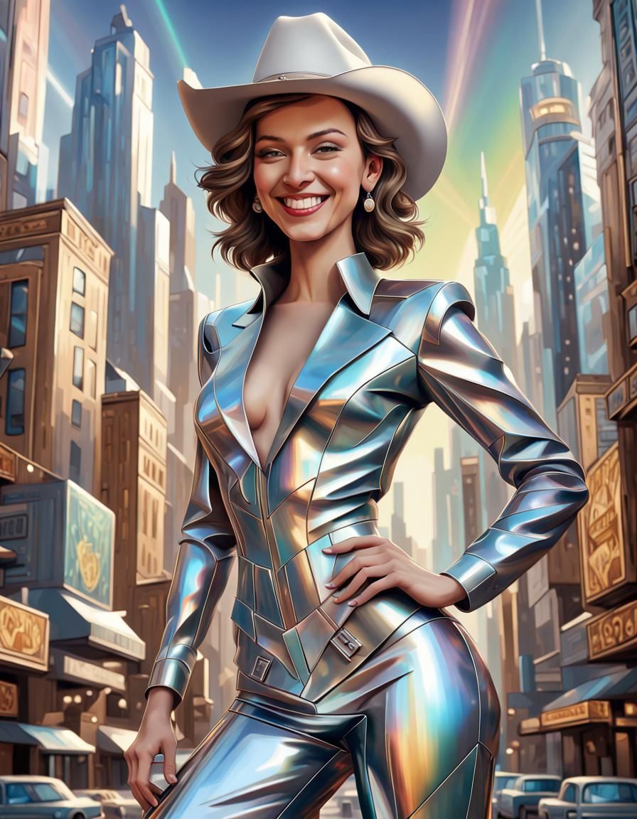 Smiling Country Singer in Cubist Art Deco Style