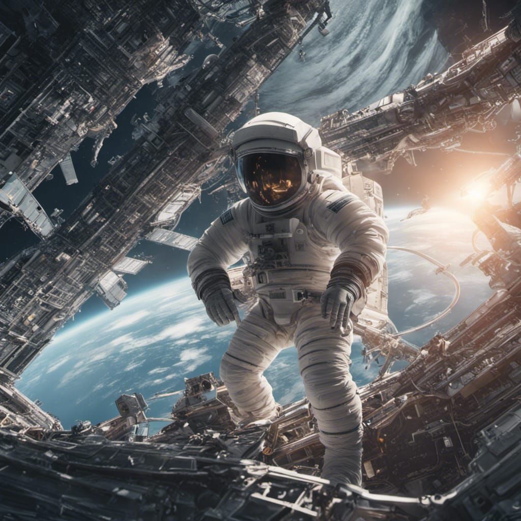 Astronaut Repairs Space Station: Digital Matte Painting