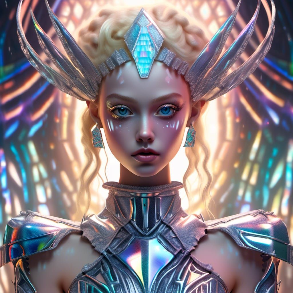 Holographic Woman Portrait in Surrealist Style