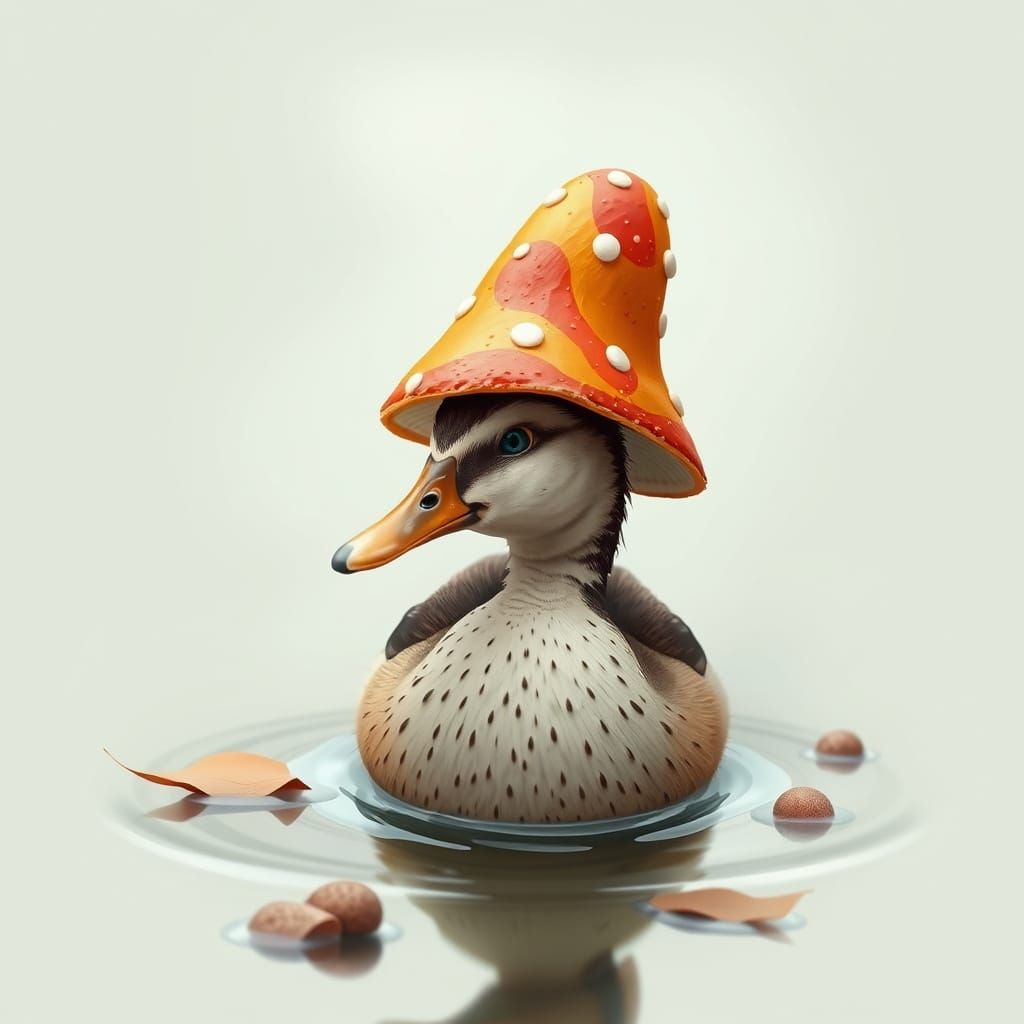 Duck Wearing Mushroom Hat
