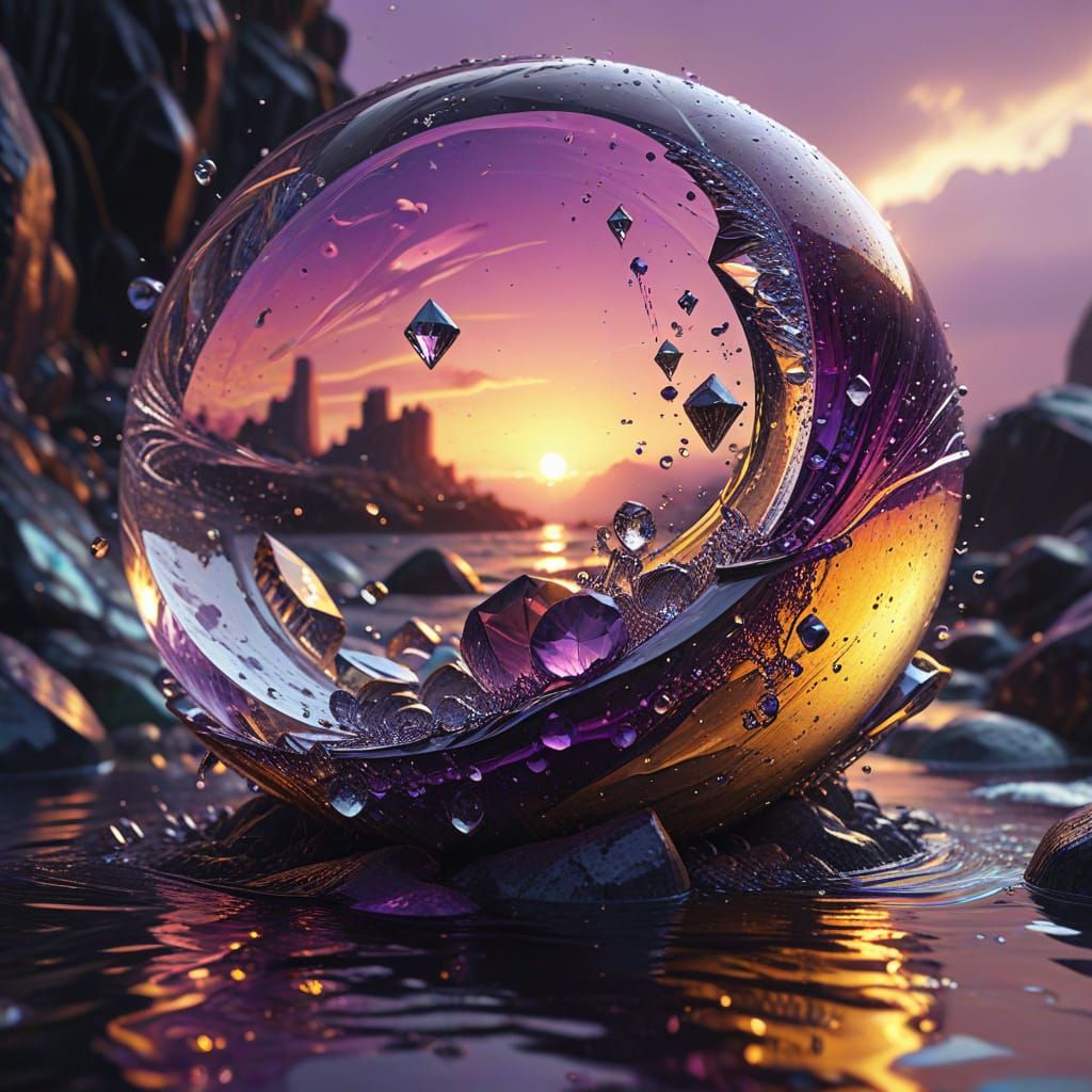 Crystal Diamonds at Sunset with Water Splash