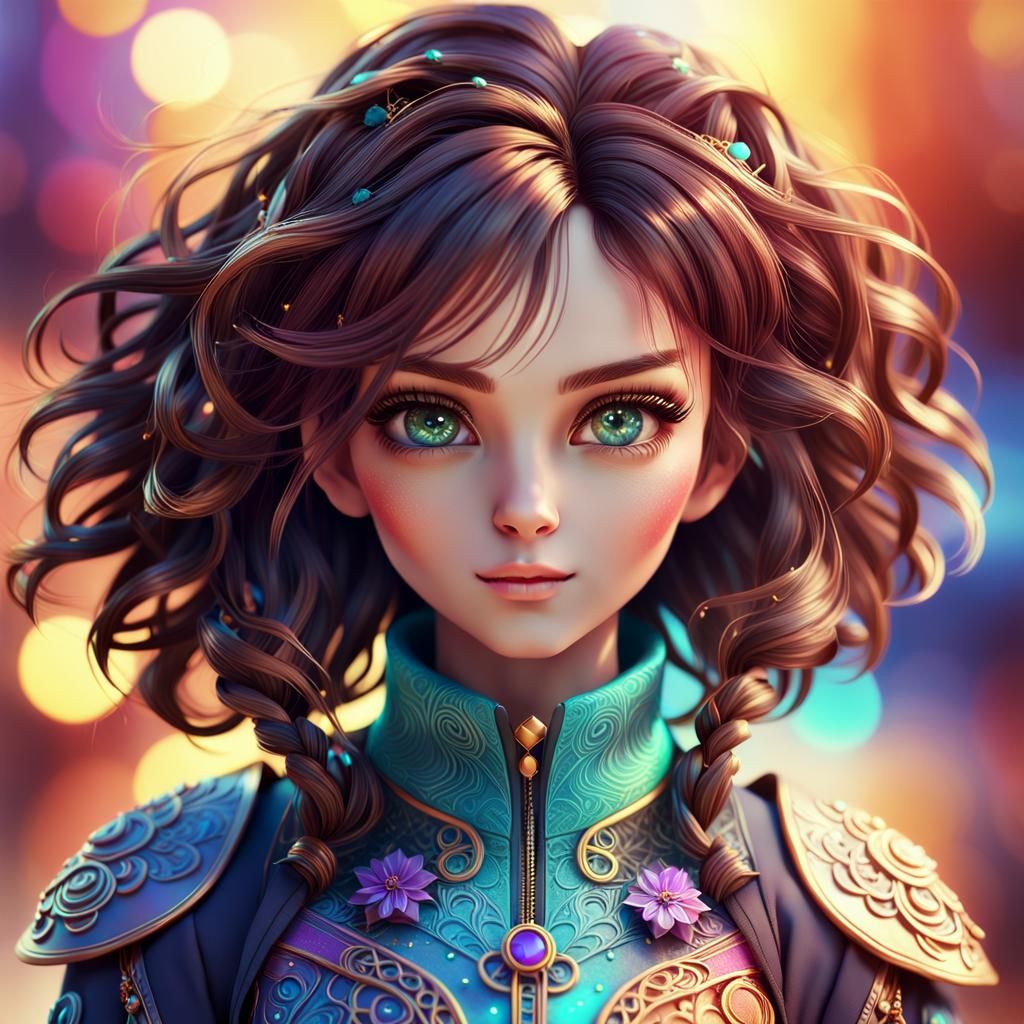 Anime Portrait of a Beautiful Brunette Woman