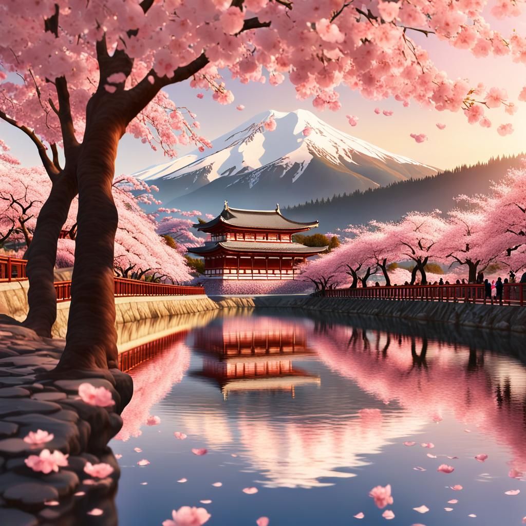 Japanese Cherry Blossoms in Photorealistic Style
