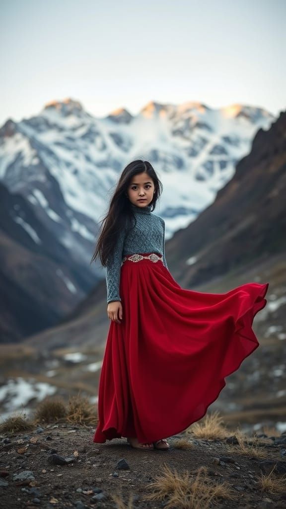 Iranian Girl at the Foot of Snowy Mountains