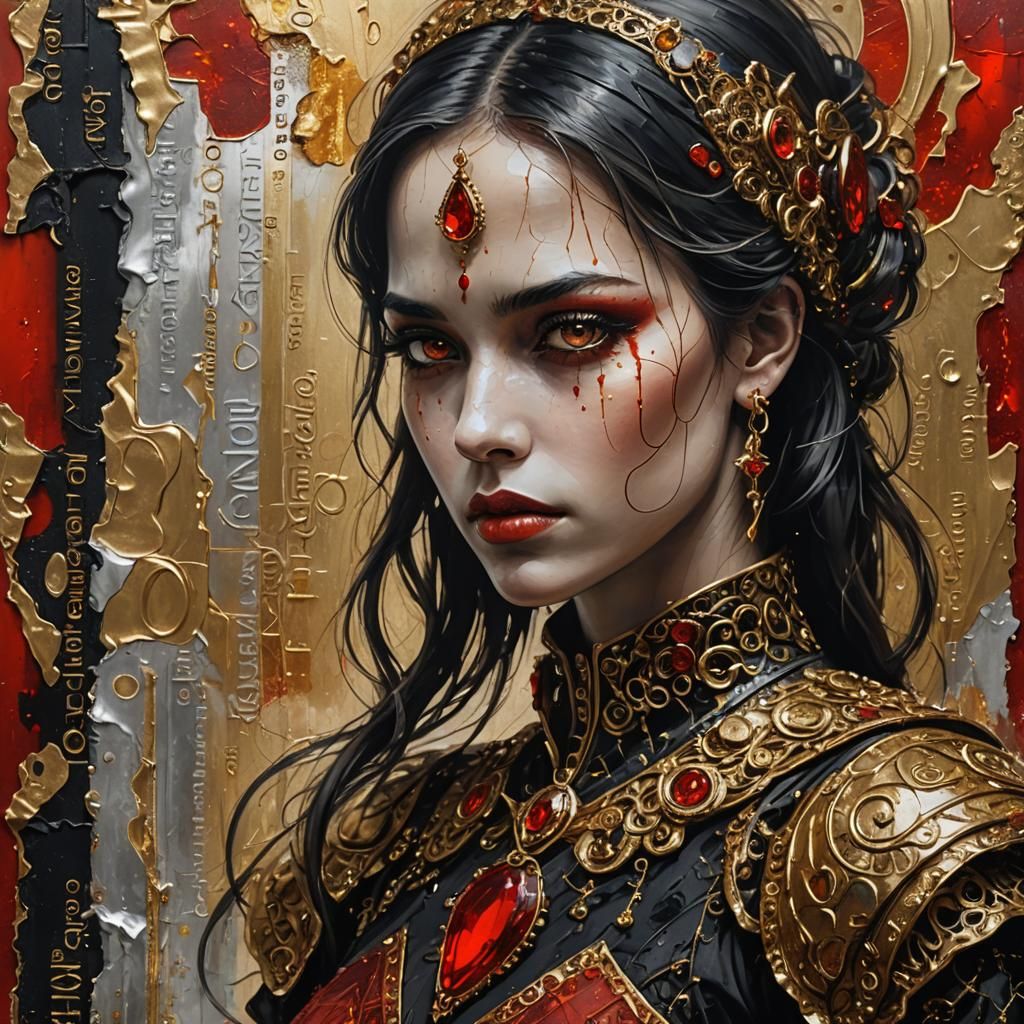 Figure in Gold Jewelry, Digital Painting with Distressed Tex...