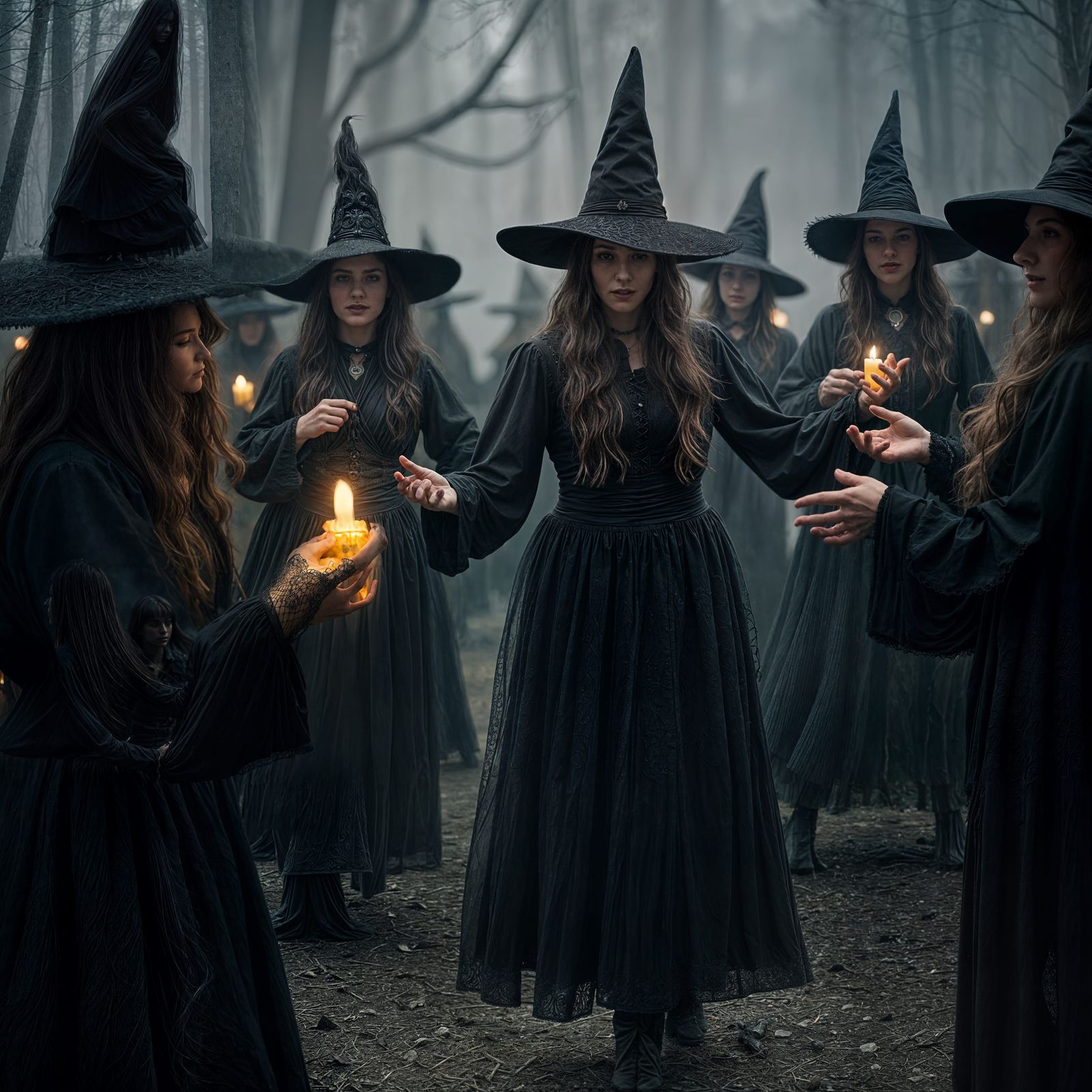 Hyperrealistic Witches Dancing at a Coven