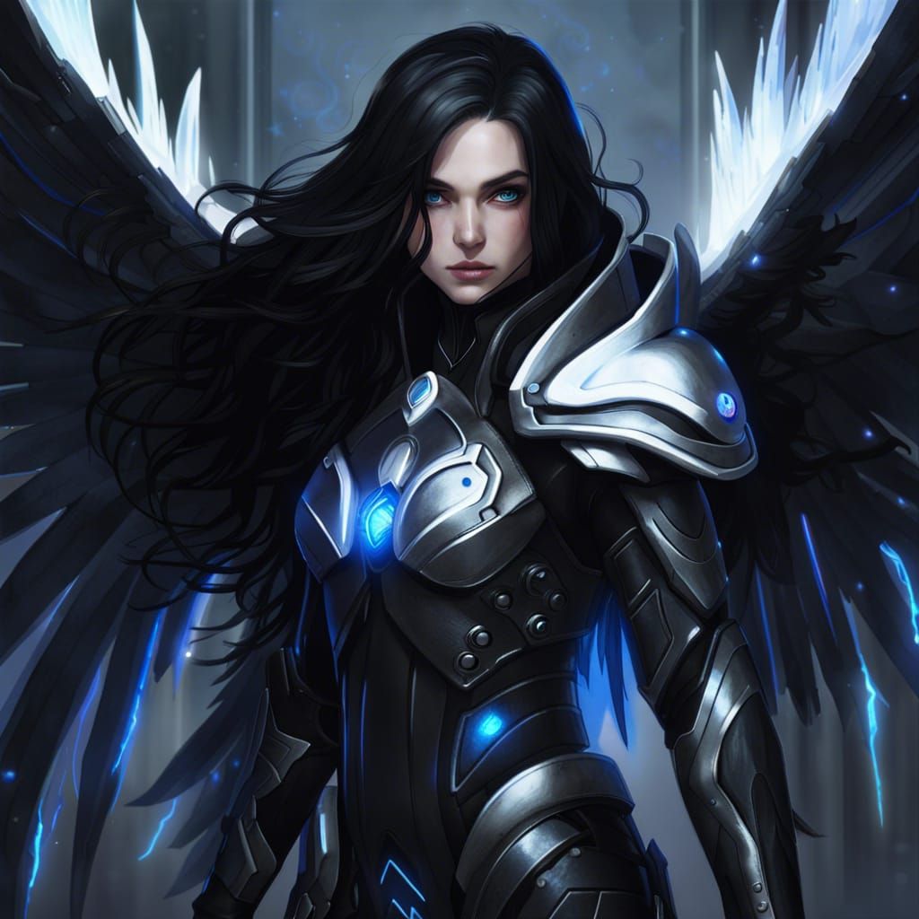 High Fantasy Angel with Black Wings