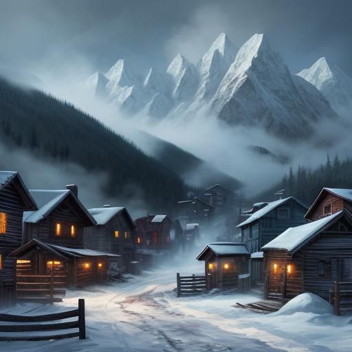 Hyperrealistic Zombie Ghost Town in Winter Mountains