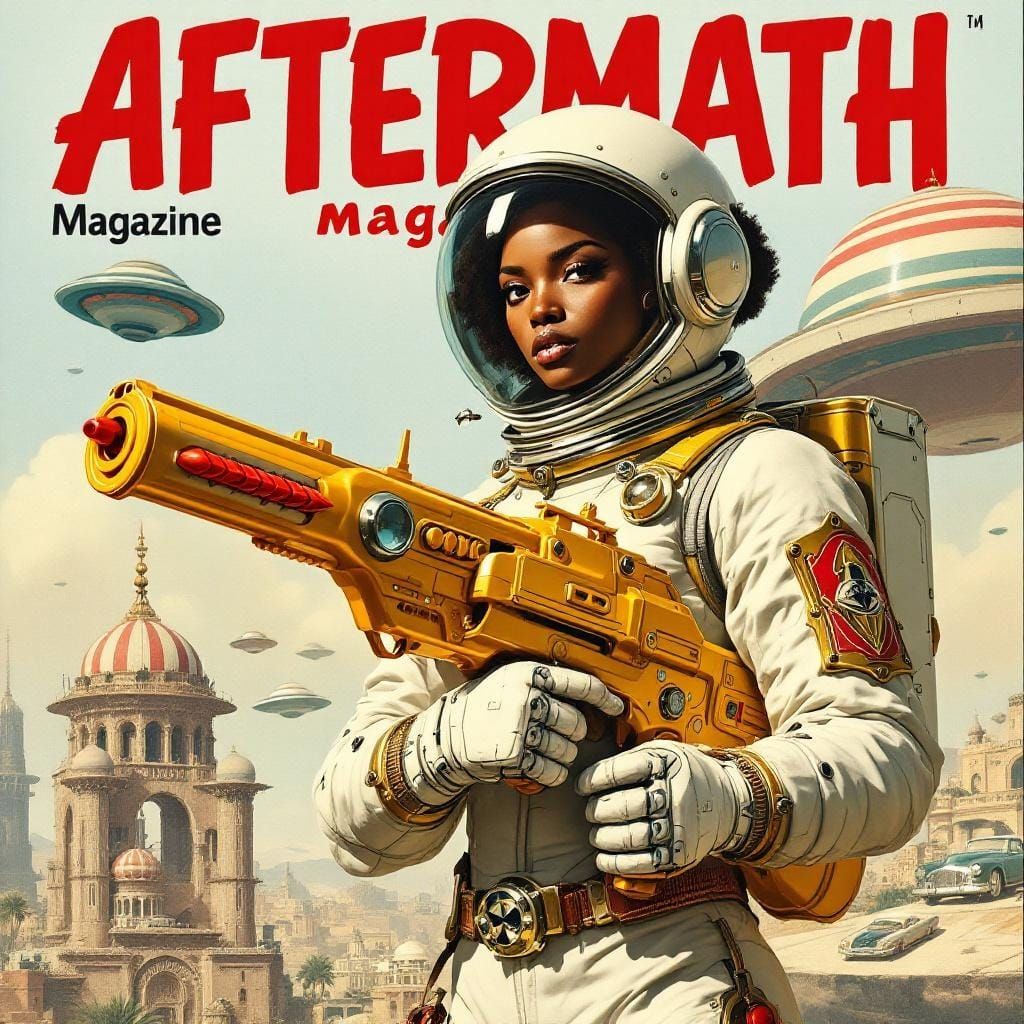 Retro-Futuristic Atomic Magazine Cover with Astronaut