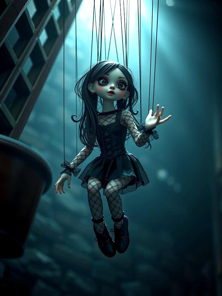 Goth Girl Marionette in Claymation Style