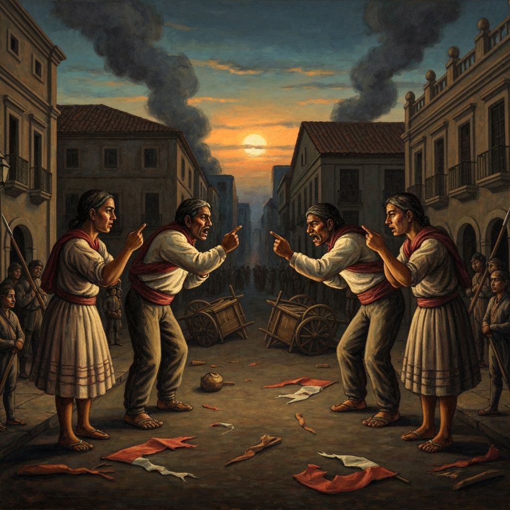 Communities Face Off at Dusk in Muralist Style