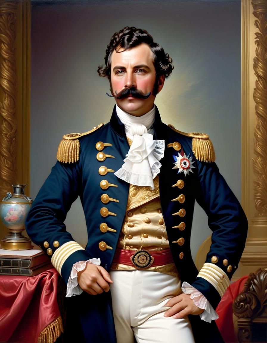 Regency Naval Officer Portrait in Baroque Style
