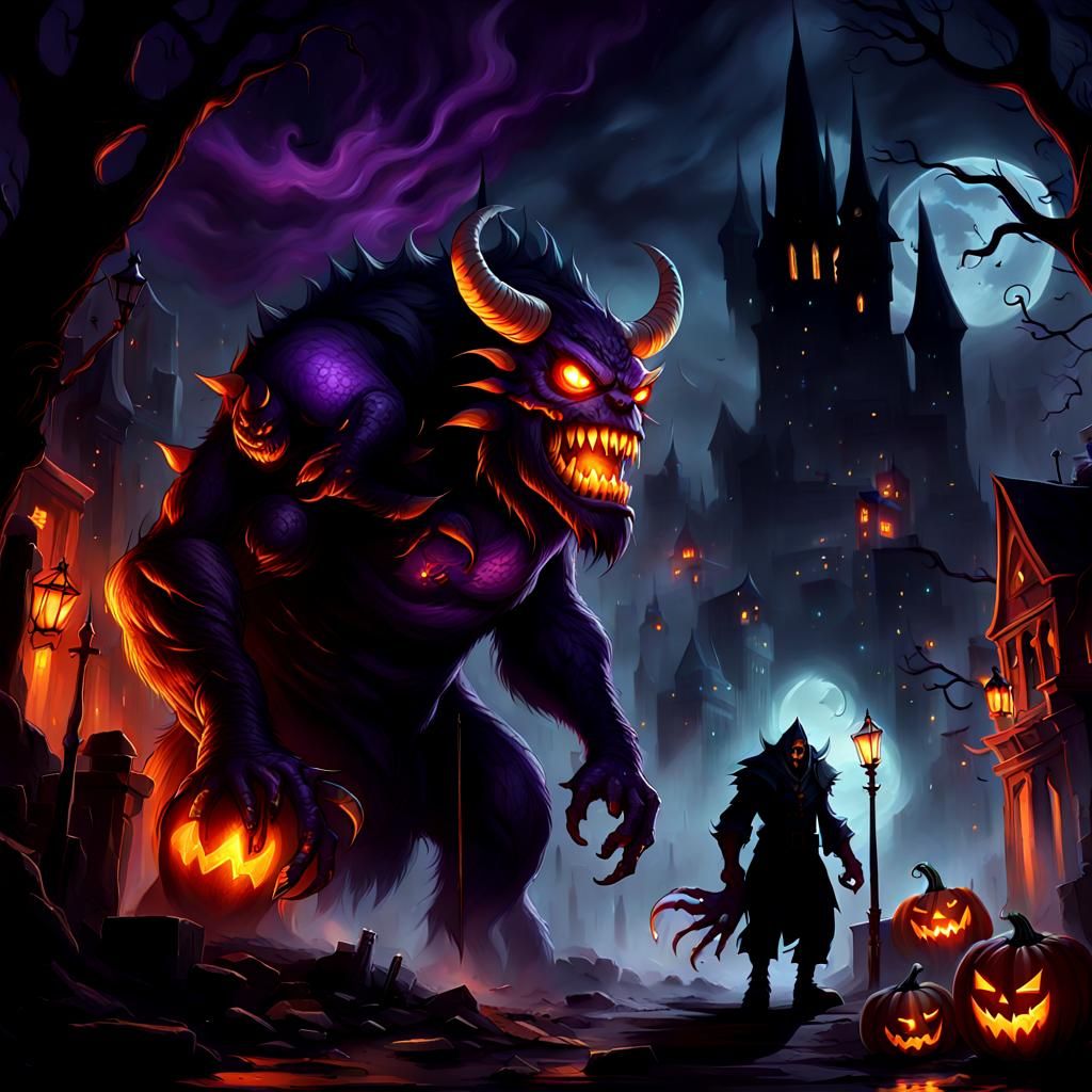 Mystical Monster in Gothic City: Dark Fantasy Art