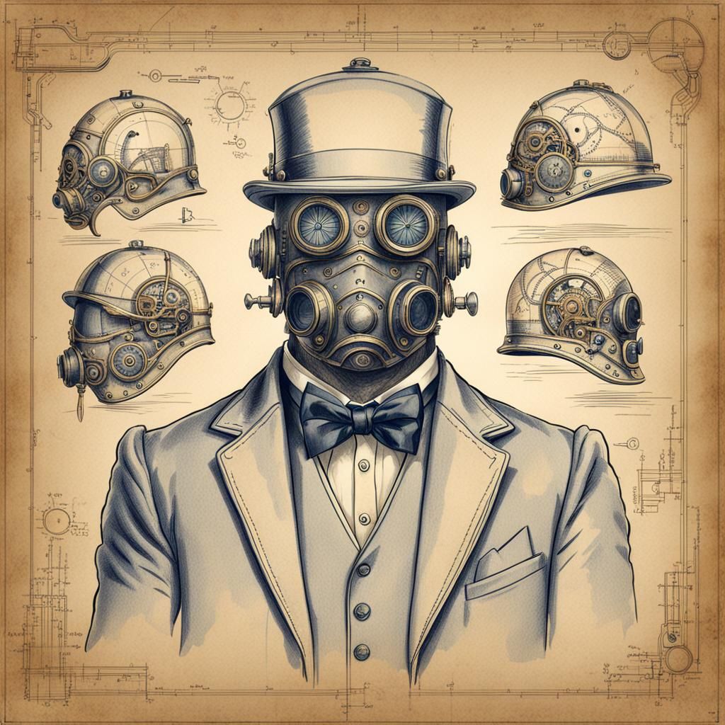 Victorian Steampunk Time Traveling Helmet Blueprint