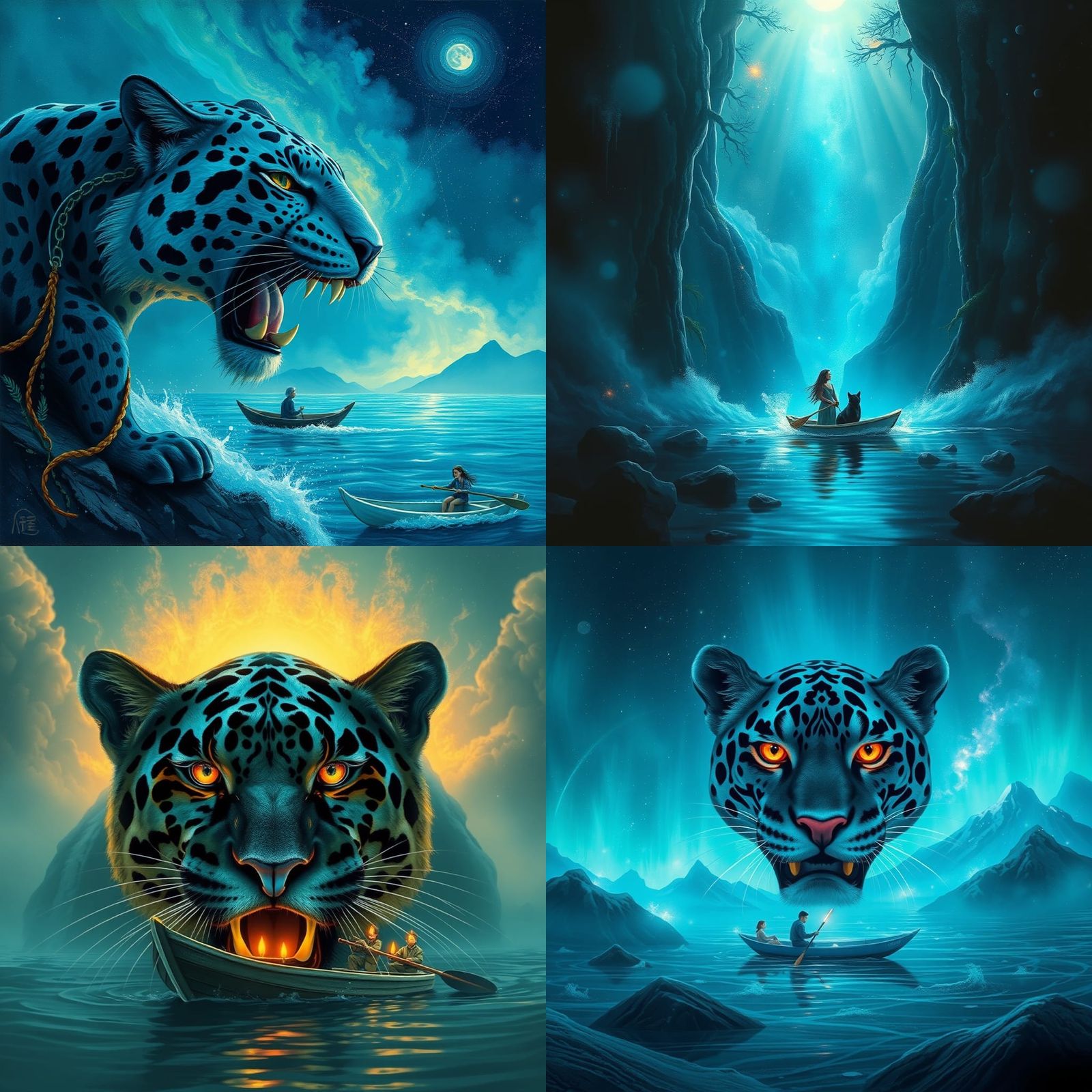 Surreal Shaman's Journey: Blue Leopard in Dream Forest