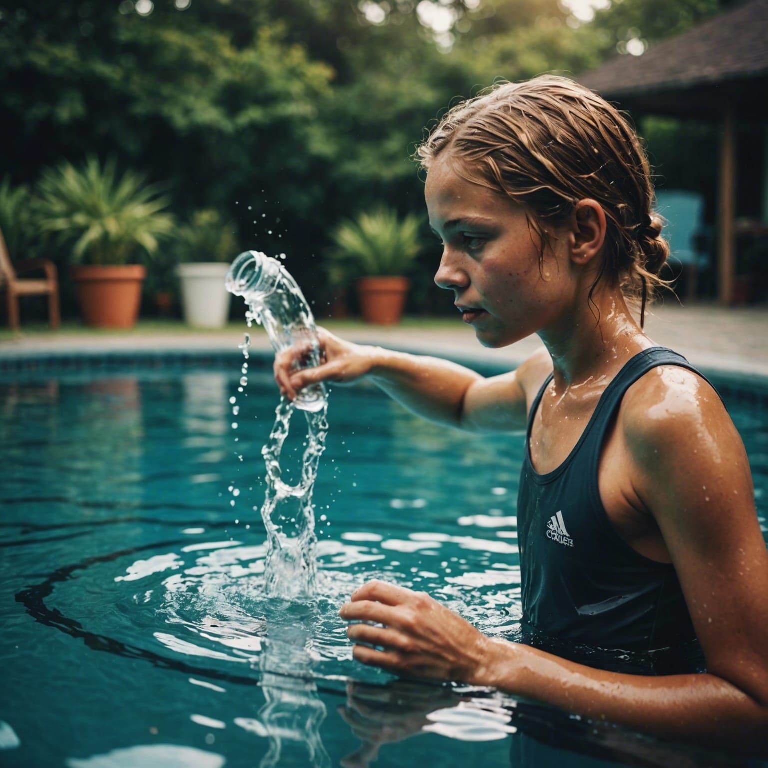Nostalgic Youth: Water Play in Oil Painting Style
